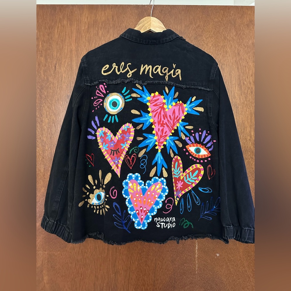 HAND PAINTED “You’re magic” Fringe Jean Jacket - Picture 3 of 3